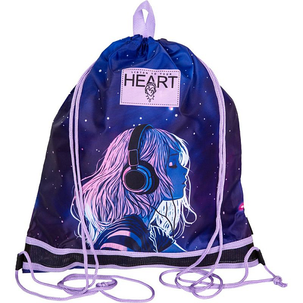 Сумка для сменной обуви "deVENTE. Listen To Your Heart" 40x47 см, водоотталкивающая ткань, на веревочной завязке, с вставкой из пластиковой сетки для вентиляции, с петлей для повеса и переноски