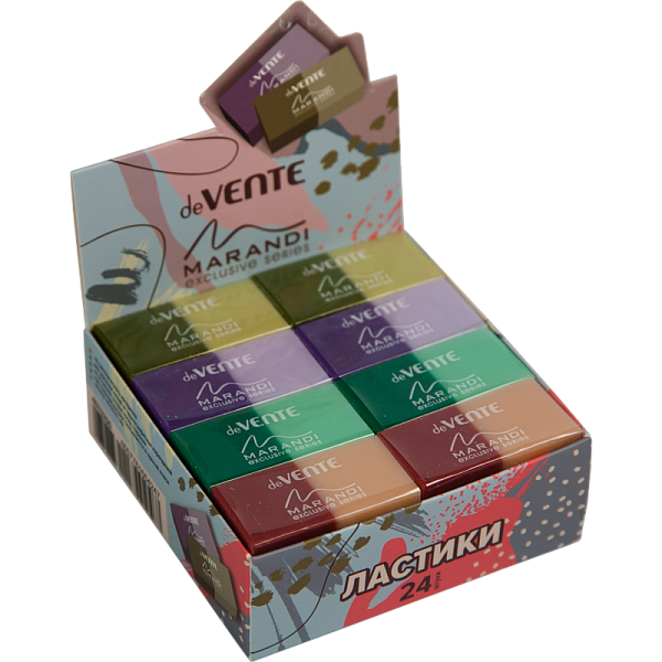 Ластик "deVENTE. Marandi" синтетический (ECO-PVC), прямоугольный двухцветный, 44x22x11 мм, dust-free, в индивидуальной упаковке со штрих кодом, в картонном дисплее