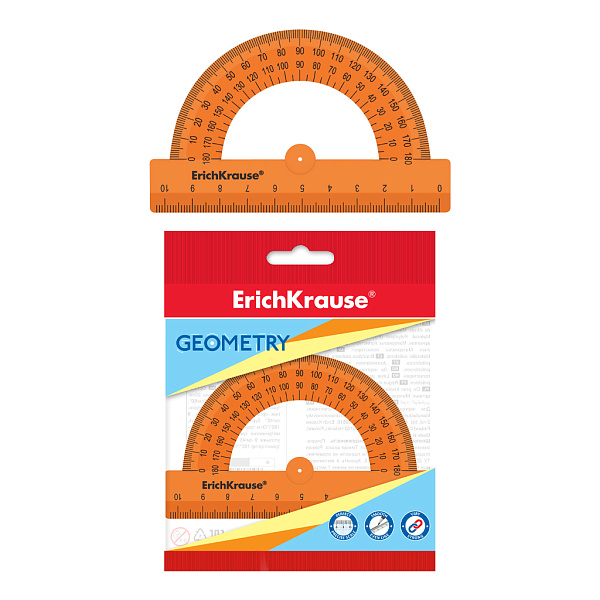 Транспортир 180° 10 см ErichKrause Neon Solid, оранжевый, во флоупаке