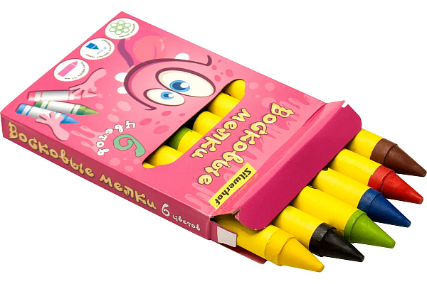 Мелки восковые 6 цв. Silwerhof Jumbo Монстрики круглые дл.115мм д.14мм картон.кор.