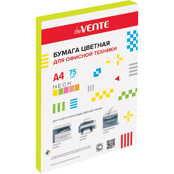 Бумага А4 75 гр 100 л. "deVENTE. Neon" неон желтый, картонная подложка, в термоусадочной пленке