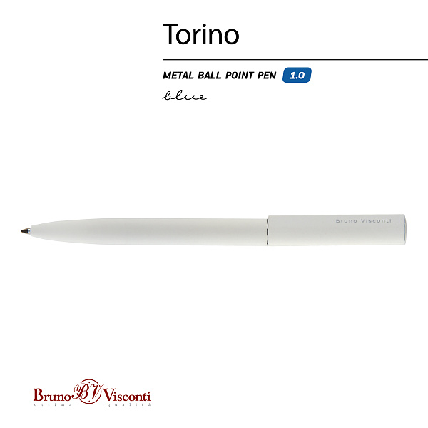 Ручка "TORINO" шарик. автомат.1.0 ММ, СИНЯЯ (корпус метал белый)