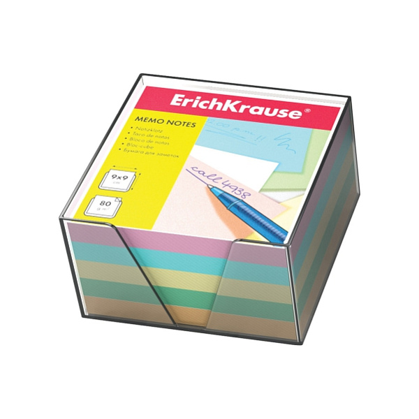 Блок бумаги  9*9*5см ErichKrause в пл/боксе /ассорти/