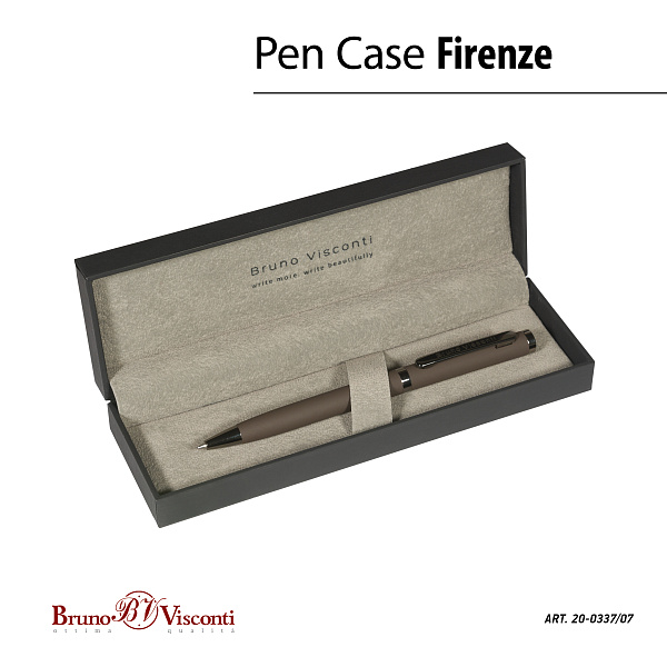 Ручка "FIRENZE" В SOFT TOUCH футляре 1.0 ММ, СИНЯЯ (корпус коричневый, футляр черный)
