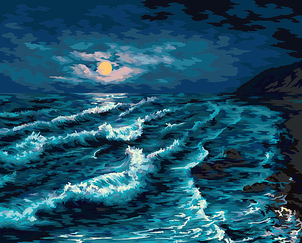 Картина по номерам 50*40 "Лунная ночь на море" "ФРЕЯ"