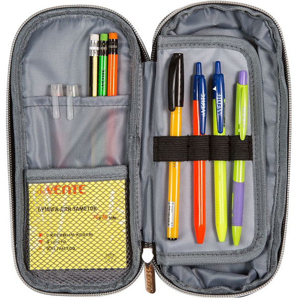 Пенал "deVENTE. New Vision" 21x8x3(7) см, овальный с возможностью расширения для 90 пр. с внешним открытым карманом, с внутренним органайзером-створкой, 2-мя внутренними открытыми карманами, высококачественный полиэстер и светоотражающая ткань, тракт