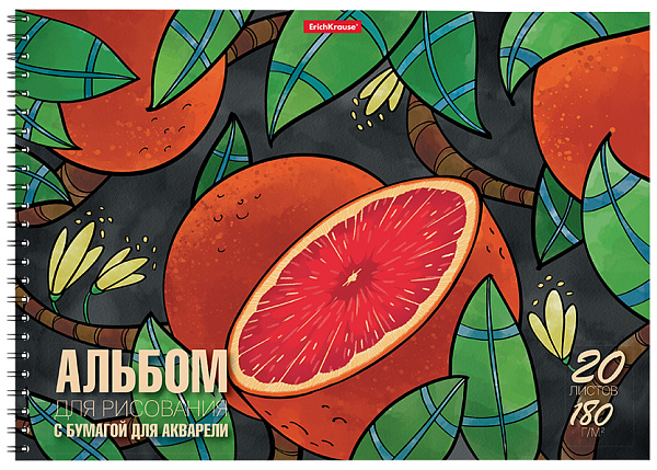 Альбом д/рис. 20 л. на спирали ErichKrause Juicy Fruits, А4, с бумагой для акварели 