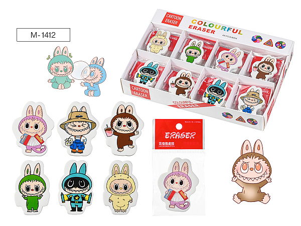 Ластик фигурный ЗУБАСТИК, термопластичная резина, фигурный, 6 дизайнов, ОПП-упаковка / картонный дисплей