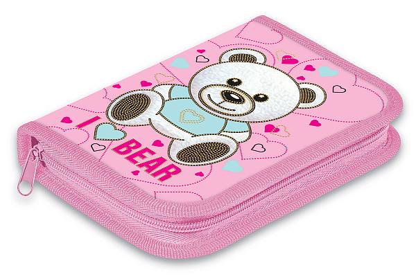 Пенал 1секц.+ств. д/дев. 190*130 Hatber "Мой мишка" с табл.умнож. мат.ламин. 3D фольга