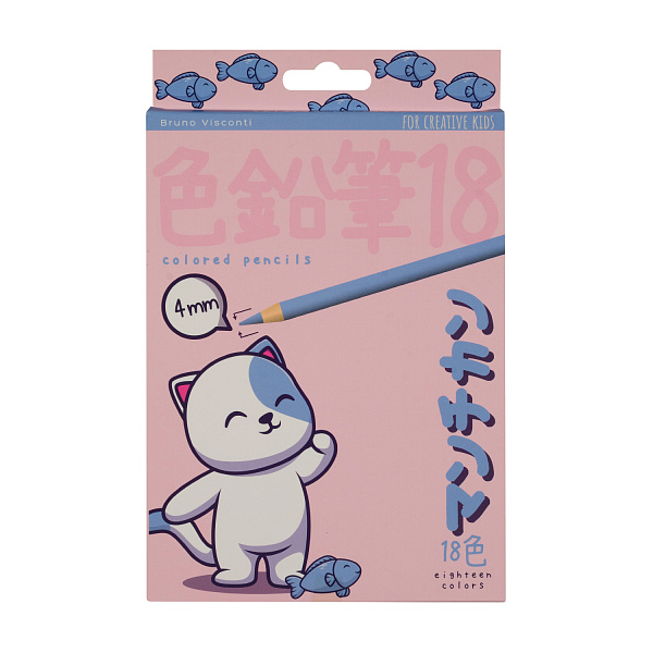 Карандаши 18 цв. "KAWAII ANIMALS" 4,0 ММ, пластиковые 4 ВИДА