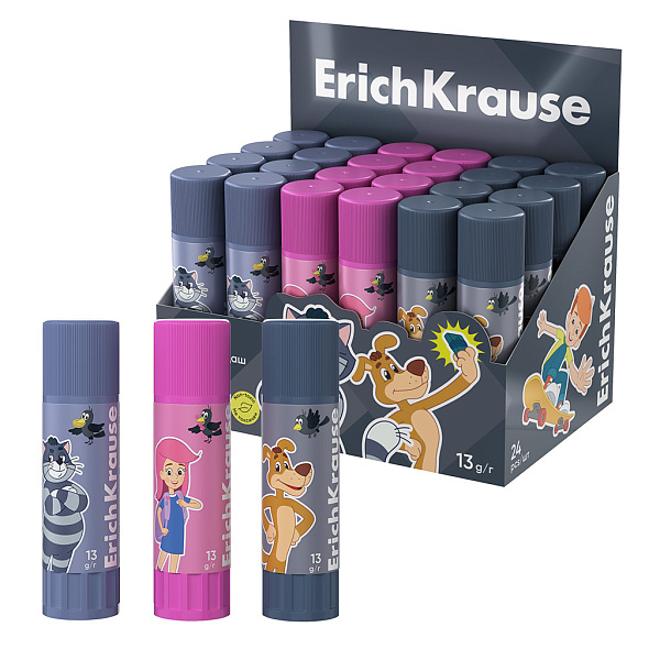 Клей-карандаш ErichKrause EasyStick Простоквашино, 13г, ассорти 