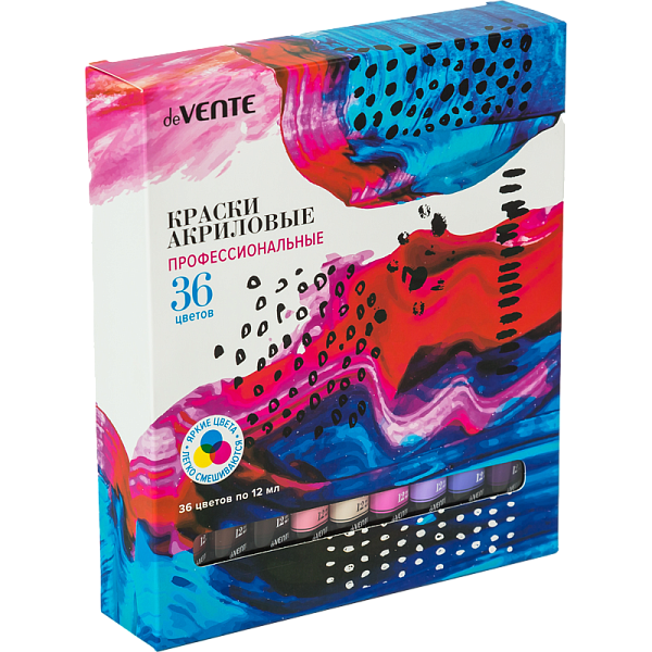 Акрил профессиональный художественный "deVENTE" 36 цветов по 12 мл, в алюминиевых тубах, в картонной коробке