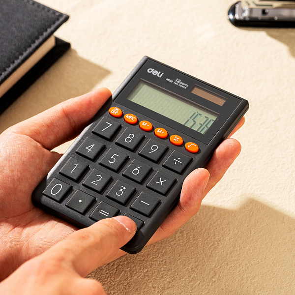 Калькулятор карманный 12-разр. Deli  темно-серый