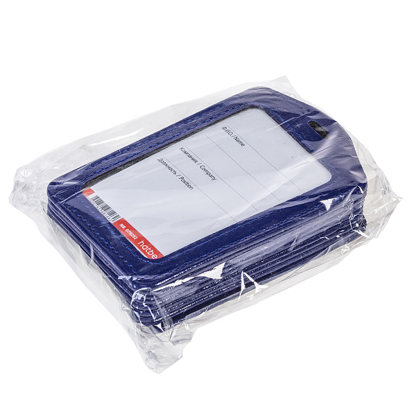 Бейдж вертикальный Hatber, 72 х 112мм (внутр.54 х 87мм), экокожа, синий