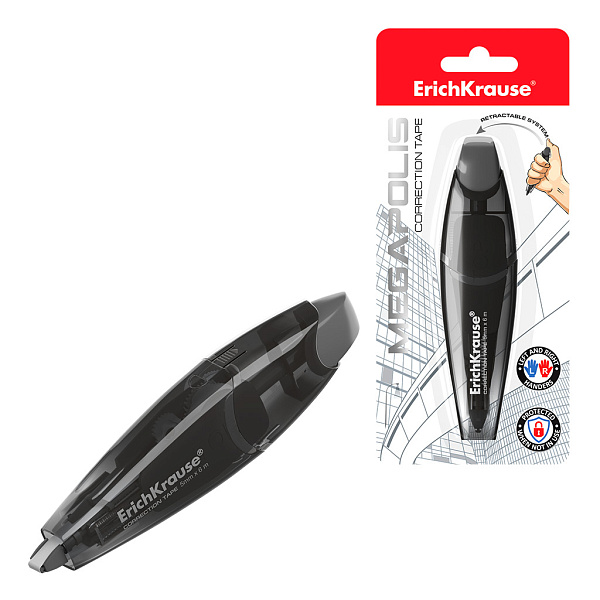 Корректирующая лента 5мм х 6м ErichKrause® Megapolis с автоматической фиксацией аппликатора, (в блистере по 1 шт.)