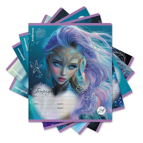 Тетрадь 24 л. лин. ErichKrause Aquamarine, выборочный УФ-лак с глиттером _MIX-PACK