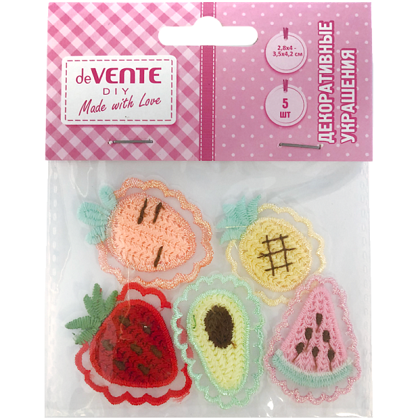 Декоративные украшения "deVENTE. Fruits" тканевые, от 28x40 мм до 35x42 мм, 5 шт, ассорти дизайнов, в пластиковом пакете с блистерным подвесом