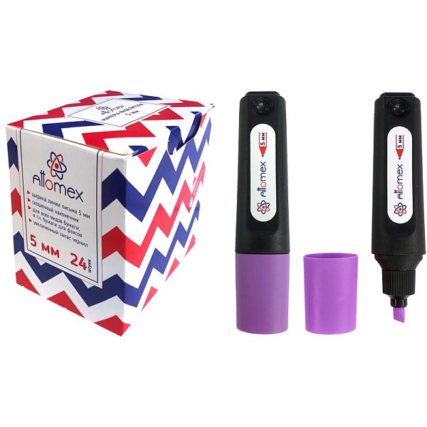 Маркер-текстовыделитель 1-5 мм "Attomex" Фиолетовый, плоский корпус, скошенный наконечник. в карт.кор.