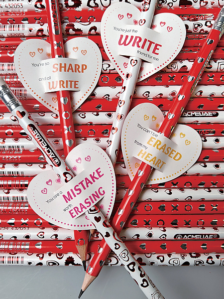 Карандаш ч/г HB ACMELIAE "СЕРДЦА" с бумажной открыткой, ластик, фольга (48)
