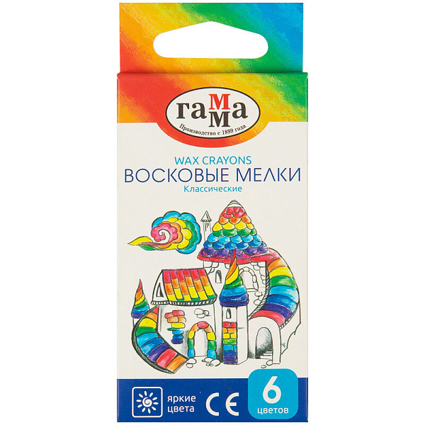 Мелки восковые 6 цветов Гамма "Классические", треугольные, картонная коробка