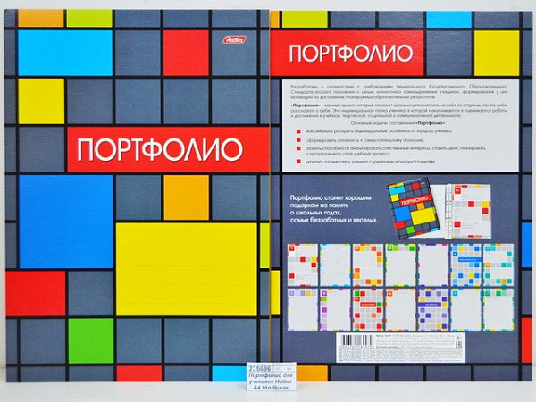 16Пу4_14177 ПОРТФОЛИО для учеников 1-11 классов 16л А4ф Картон-Яркая графика- в пакете с европодвесом