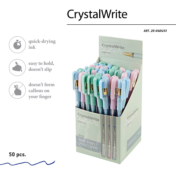 РУЧКА "CrystalWrite.Zefir" ШАРИКОВАЯ, 0.38 ММ, СИНЯЯ (3 цвета корпуса) (10228020/180225/5024104 /3,КИТАЙ)
