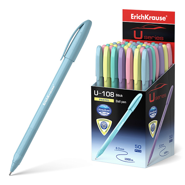 Ручка шариковая ErichKrause® U-108 Pastel Stick 1.0, Ultra Glide Technology, цвет чернил синий 