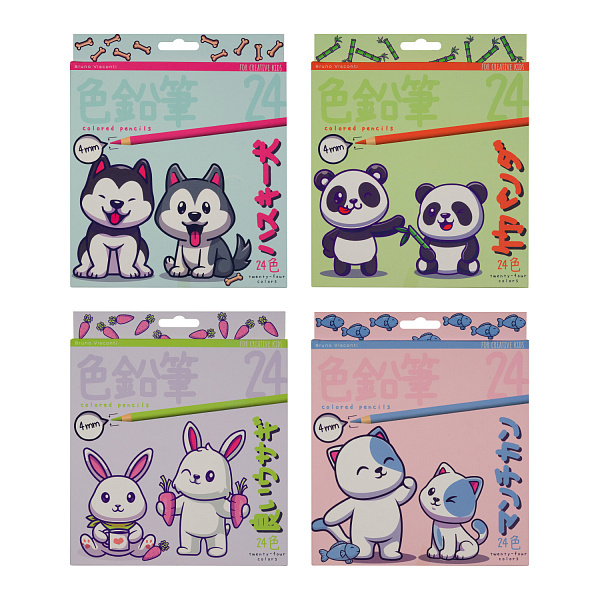 Карандаши 24 цв. "KAWAII ANIMALS" 4,0 ММ, пластиковые 4 ВИДА