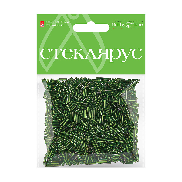 Стеклярус металлизированный, 6 мм, 60 гр, ЗЕЛЕНЫЙ, №6
