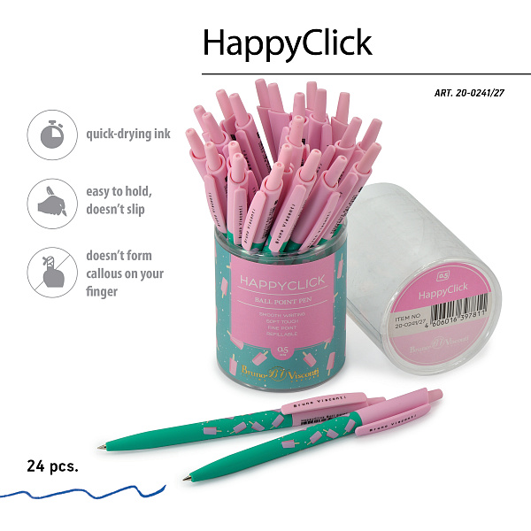 Ручка шариковая 0,5 мм "HappyClick. Эскимо" СИНЯЯ 