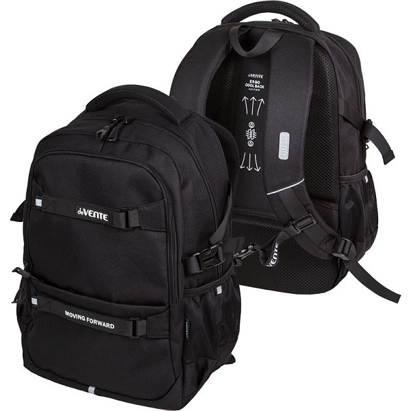 Рюкзак "deVENTE. Moving Forward. Black" подростковый 44x30x20 см (19 л) 700 г, текстильный, 2 отд.молнии