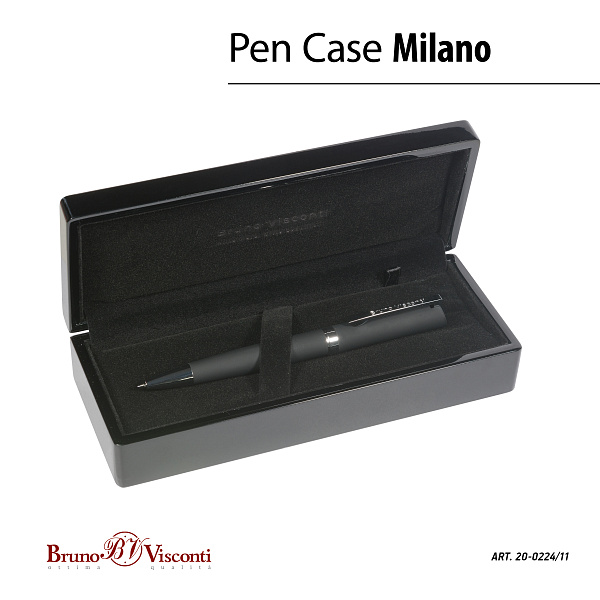 Ручка "MILANO" шарик. в футляре ДЕРЕВЯННОМ лак. 1.0 ММ, СИНЯЯ (корпус черный, футляр черный)