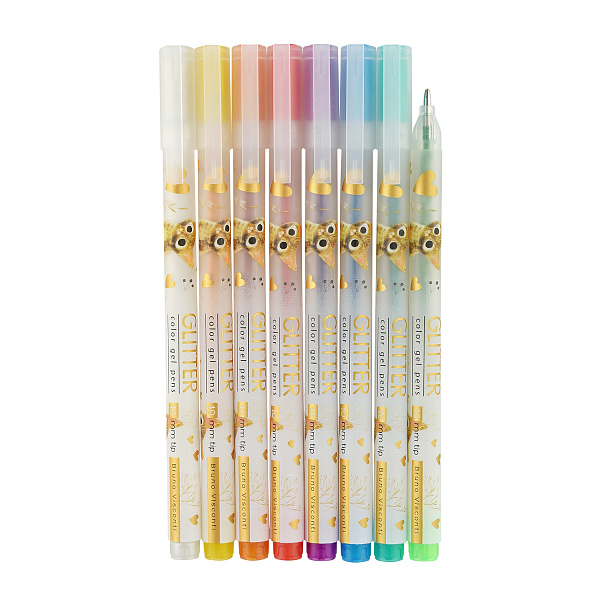 Набор гелевых ручек 8 цв. с блёстками "GLITTER. КОТИКИ ДЕЛАЮТ НАС СЧАСТЛИВЫМИ", 1.0 мм