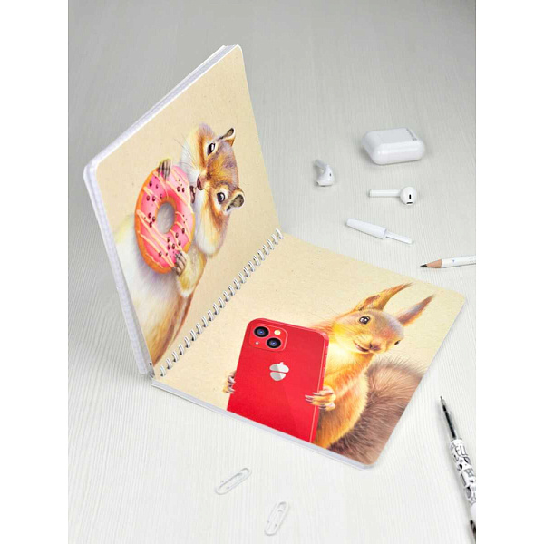 Тетрадь 100 л. кл./лин. греб. "Double book" "ЛЕСНОЙ ОФИС" /А5, облож.- полипропилен, двойная тетрадь с 4-мя обложками/