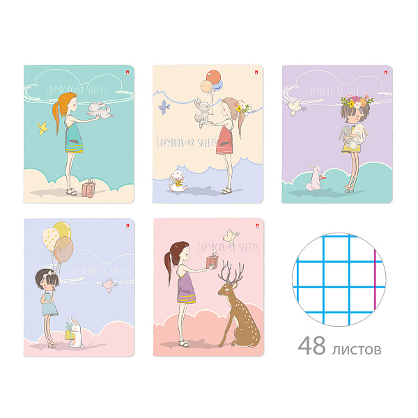 Тетрадь 48 л. кл. "GIRL AND RABBIT" 5 ВИДОВ