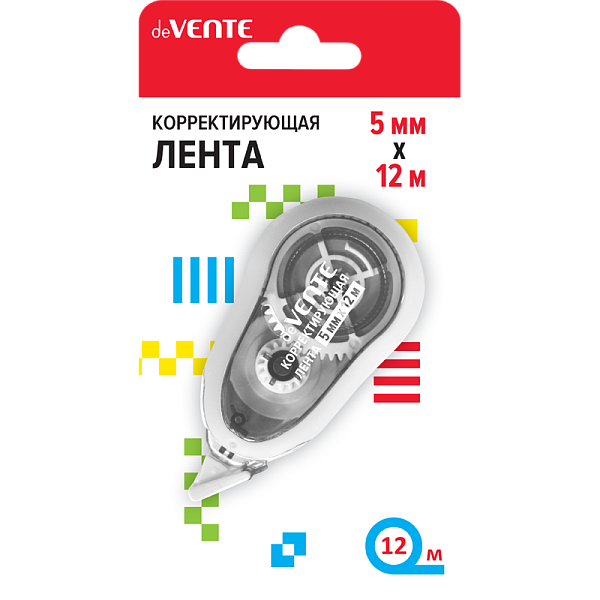 Корректир. лента 5мм х 12м "deVENTE" полупрозрачный корпус с цветной рамкой, белый, фронтальный