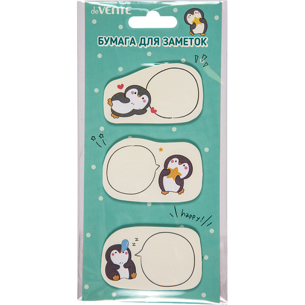 Бумага на л/п набор "deVENTE. Cat, Penguin, Hedgehog" 55x55 мм, 3x20 листов, офсет 80 г/м², печать 4+0, ассорти форм, 3 дизайна, в картонном блистере и пластиковом пакете с европодвесом