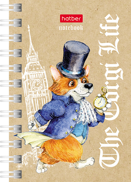 Записная книжка А7 40 л. кл. на гребне "Корги_LIFE"