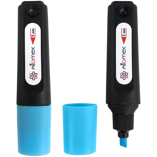 Маркер-текстовыделитель 1-5 мм "Attomex" Голубой, плоский корпус, скошенный наконечник. в карт.кор.