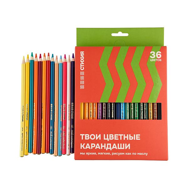 Карандаши 36 цв. "Стихия" в картонной упаковке