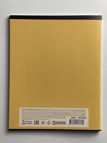 Тетрадь 48 листов, клетка, обложка мелованный картон, блок офсет, желтая