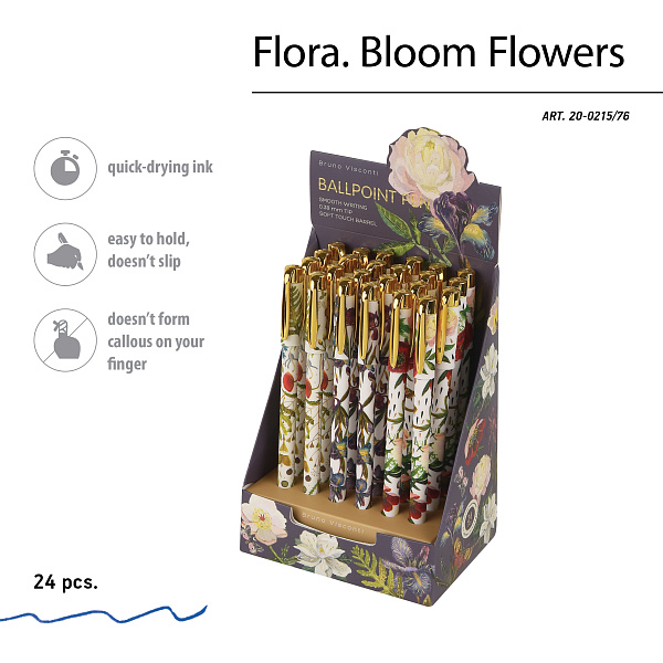 Ручка шариковая 0,38 мм "FLORA.BLOOM FLOWERS" СИНЯЯ