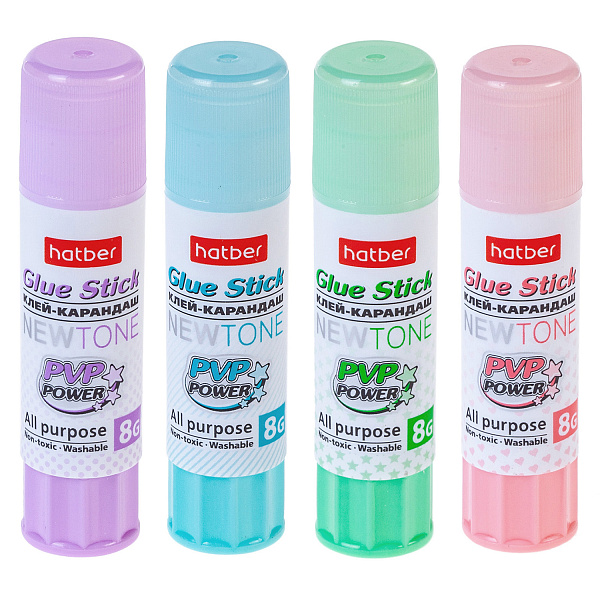 Клей-карандаш  08 г Hatber -NEWtone- в картонной Дисплей-витрине