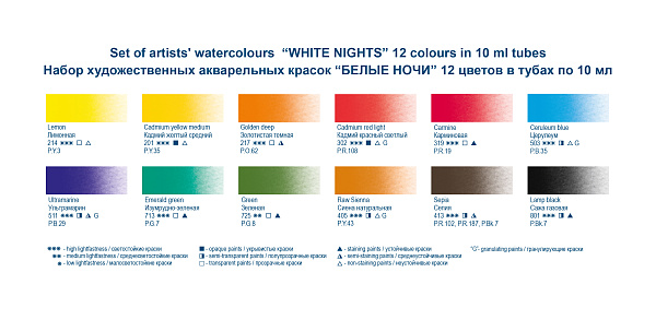 Акварель "Белые ночи" 12 цв. 10 мл туба  пл/уп