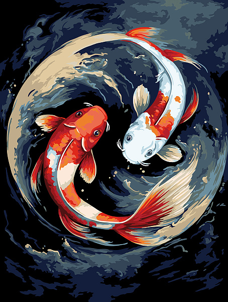 Картина по номерам 40*30 "Японские карпы" "ФРЕЯ"