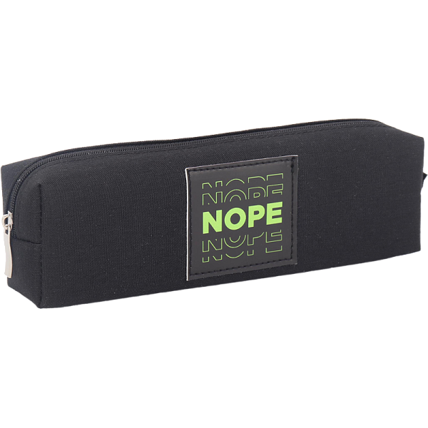 Пенал "deVENTE. NOPE" черный, 21x6x4 см прямоугольный, плотный износостойкий полиэстер с водоотталкивающей пропиткой, прямоугольный для 30 предметов на молнии, с аппликацией из искусственной кожи, 
