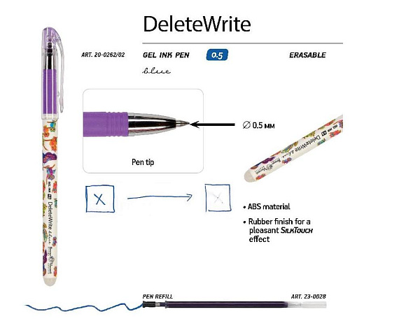 Ручка со стираемыми чернилами "DeleteWrite Happy. Яркие совы" 0.5 мм, СИНЯЯ 