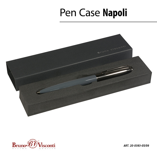 Ручка "NAPOLI" в подарочном футляре, 1,0 ММ, СИНЯЯ (корпус сер и вор ст, футляр черный)