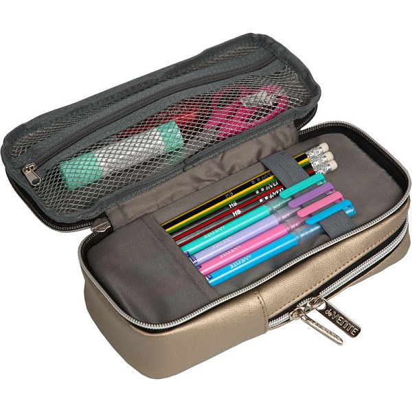 Пенал "deVENTE. Private" 21x9x8 см, прямоугольный вертикальный, 2 отд. на молнии, матовая искус.кожа