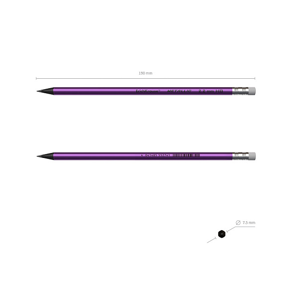 Карандаш ч/г HB с ластиком ErichKrause JOY® Metallic, пластиковый, круглый, (в тубусе)